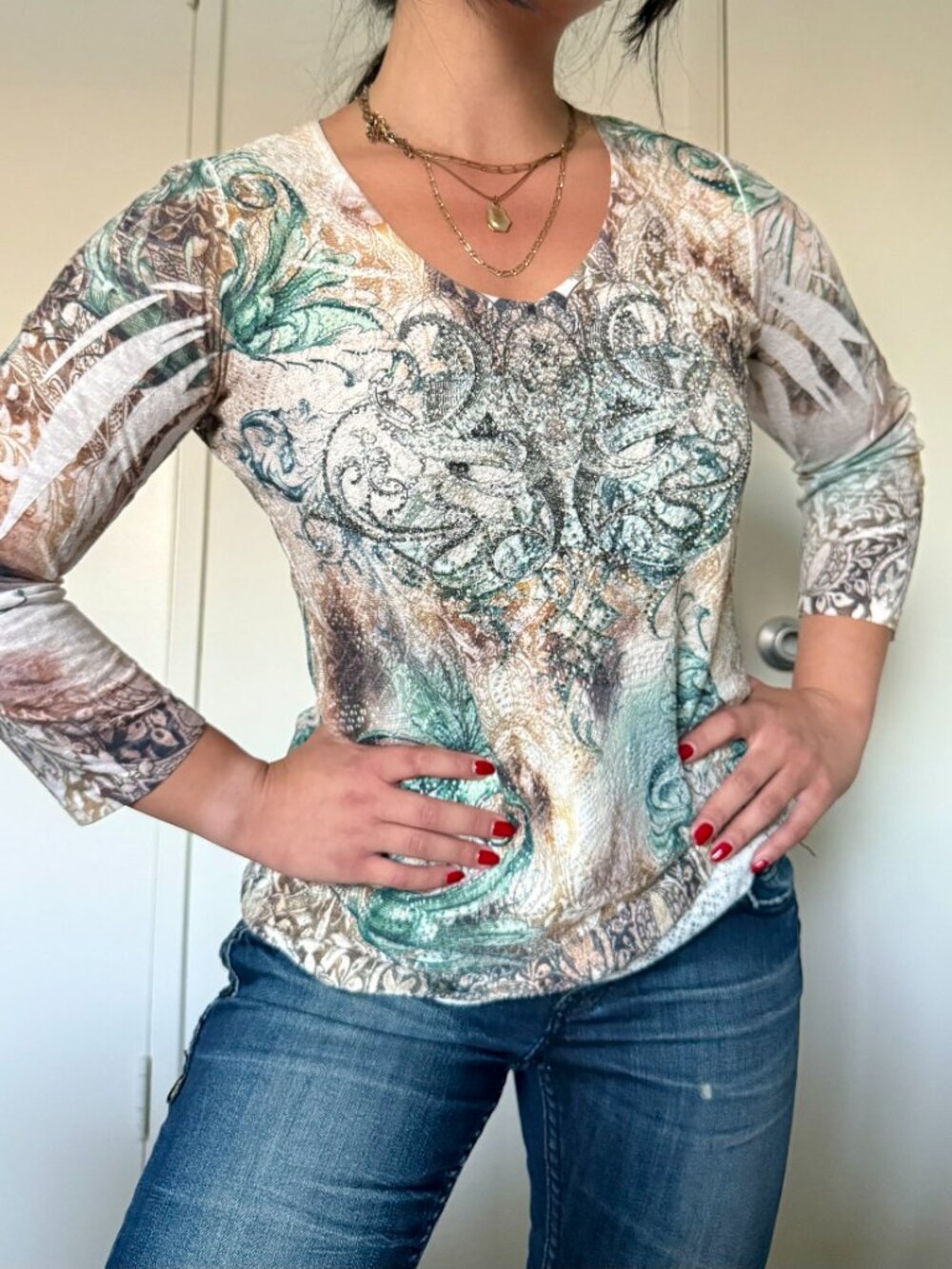 y2k tie dye rhinestone embellished long sleeve top